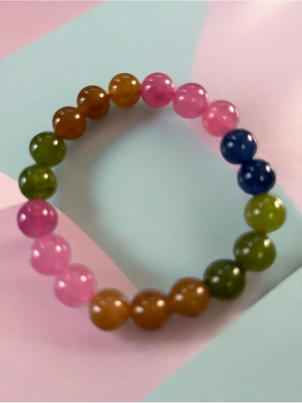 Multicolor Tourmaline 10mm Beaded Stretch Bracelet - Women Jewelry